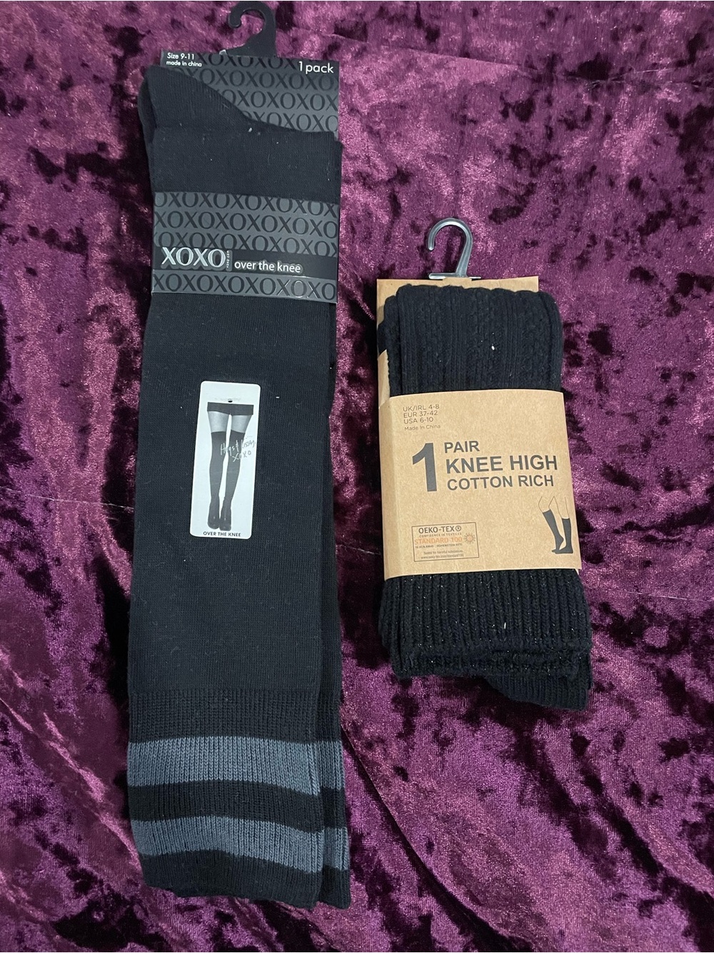 Primark Black Knee High Athletic Socks with Gray Stripes